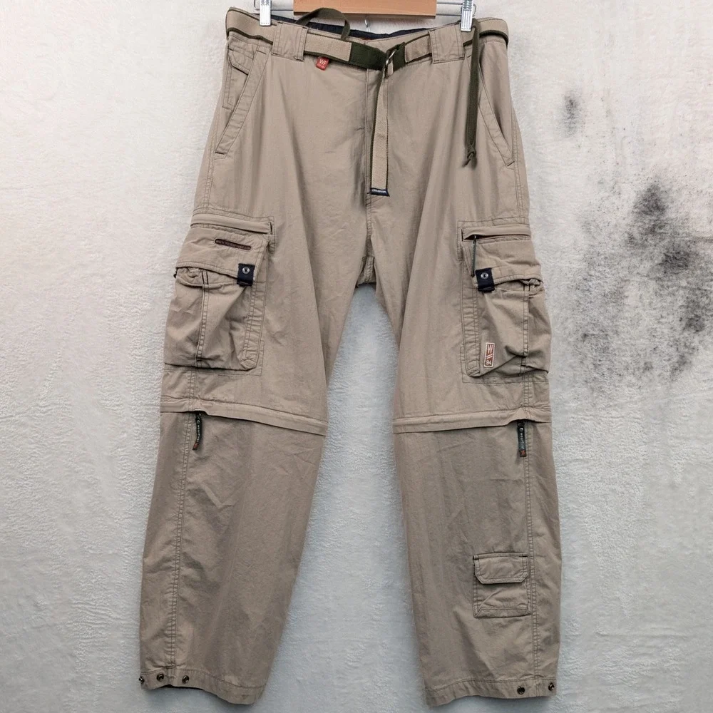 VTG Wearfirst Cargo Pants Mens 37x32 Tan Convertible Relaxed Fit Paratrooper Y2K